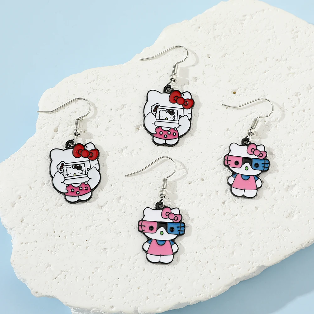 Sanrio Hello Kitty Dangle Earring Women Cute Fashion Enamel Hook Earring Girl Accessory Jewelry Kids Xmas DIY Charm Gifts