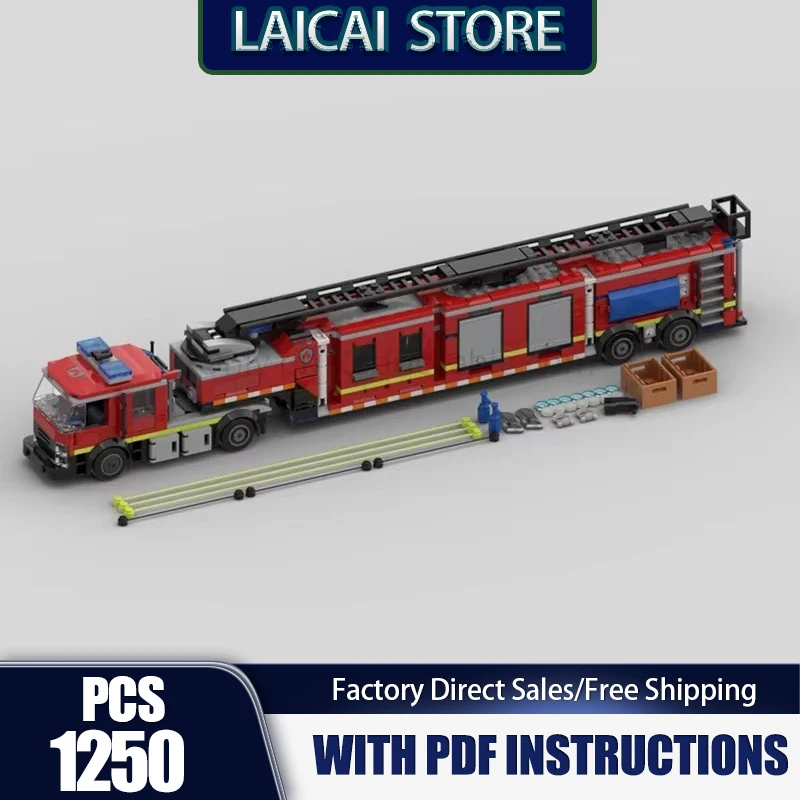 Fire Fighting Model Moc Building Blocks Fire Rescue Tiller Truck Model Technology Brick DIY Assembly Construction Holiday Toys