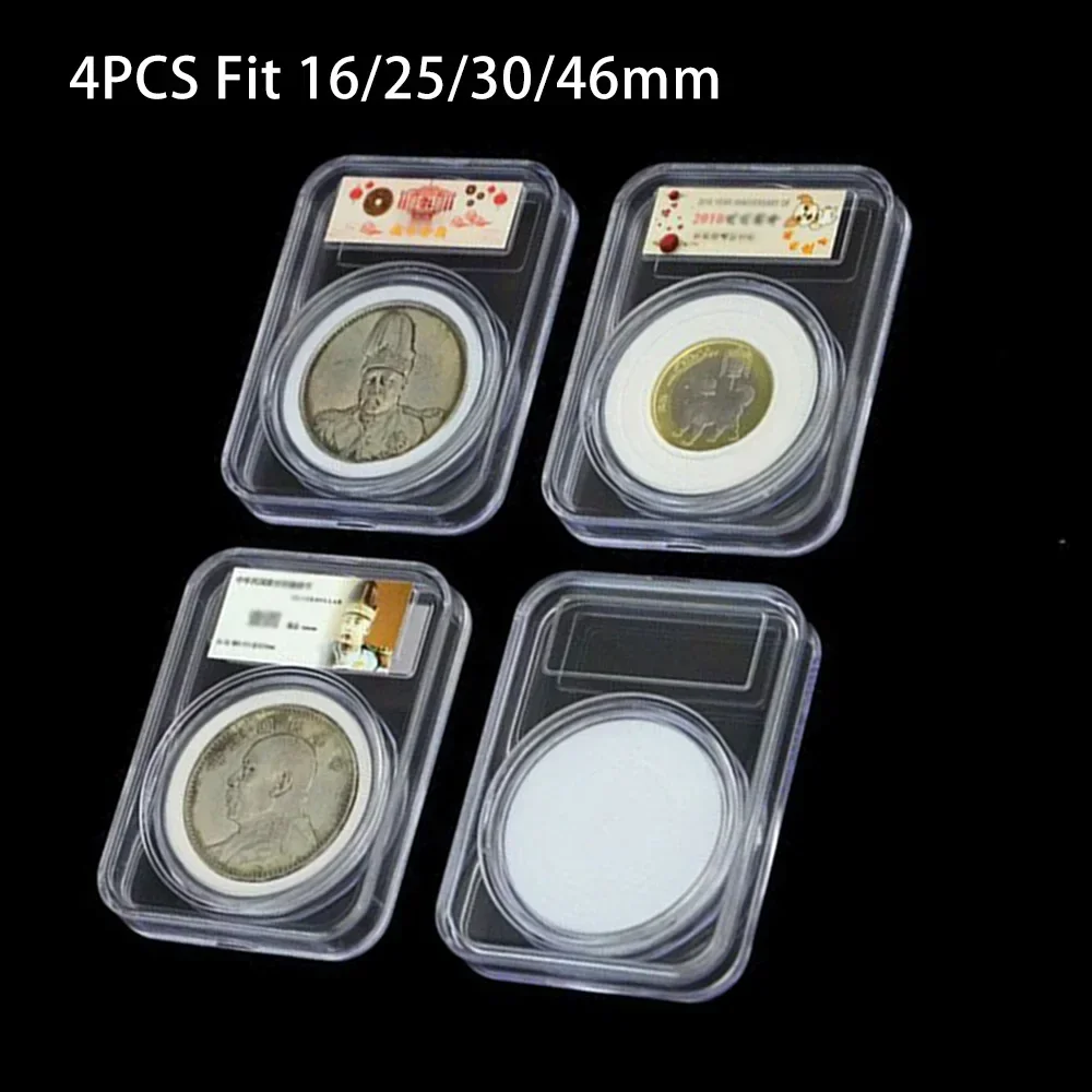 4pcs 16/25/30/46mm Coin Holder Collecting Box Case Transparent Plastic Coins Display Storage Capsules Protection Boxes Container