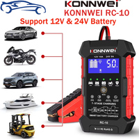 KONNWEI RC-10 12V 24V 10A 5A Car Truck Battery Charge Bank Automotive Repair Tool Pulse Auto Charger Power Lead Acid AGM Gel