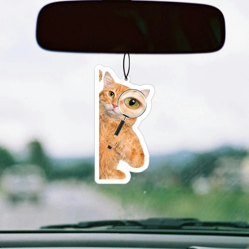 Car Air Freshener Hanging Paper Provides Long Lasting Scent for Auto or Home Cute Cat With Magnifying Glass Accessories Interior