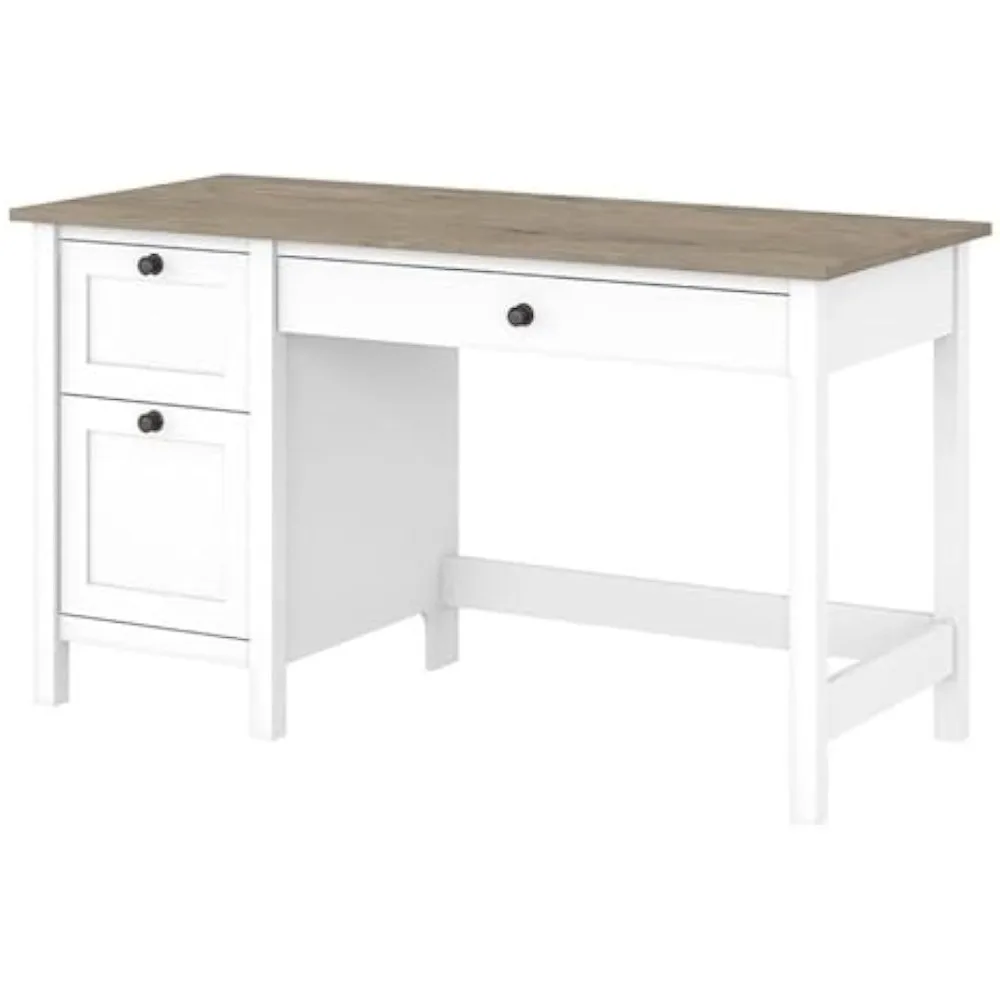 

White 54 Inch Farmhouse Style Engineered Wood Desk with Drawers
