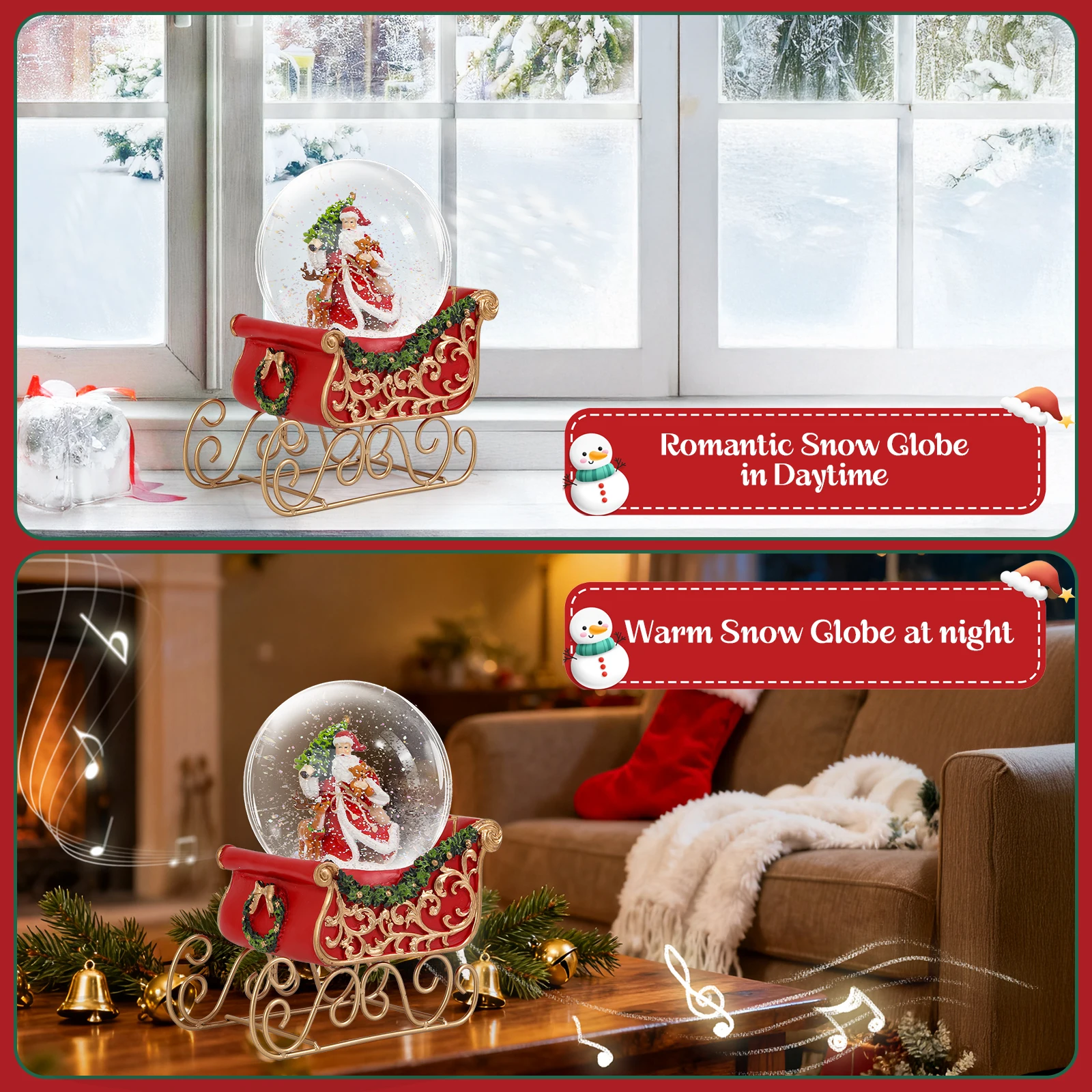 

Christmas Snow Globe with Music and Lights, Holiday Home Decor, Ideal Christmas Gift for Family and Friends, Festive Tabletop Or