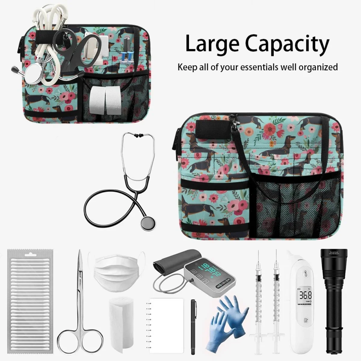 Luxury Dachshund Floral Designer Belt Bags Nurse Birthday Gift Portable Practical Hospital Work Waist Bag Drug Storage Tool Bag