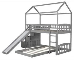 

Детская двухъярусная кровать с ящиками и ящиками для хранения детских кровати, деревянная двухъярусная кровать для малышей с лестницей
