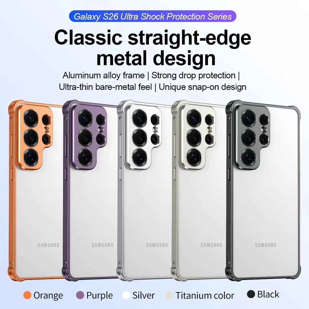 Rahmen aus Aluminiumlegierung, Wärmeableitung, robustes Rüstungshülle für S26 Ultra Plus S25, blankes Metallgefühl, vierkoniges, stoßfestes Hardcover