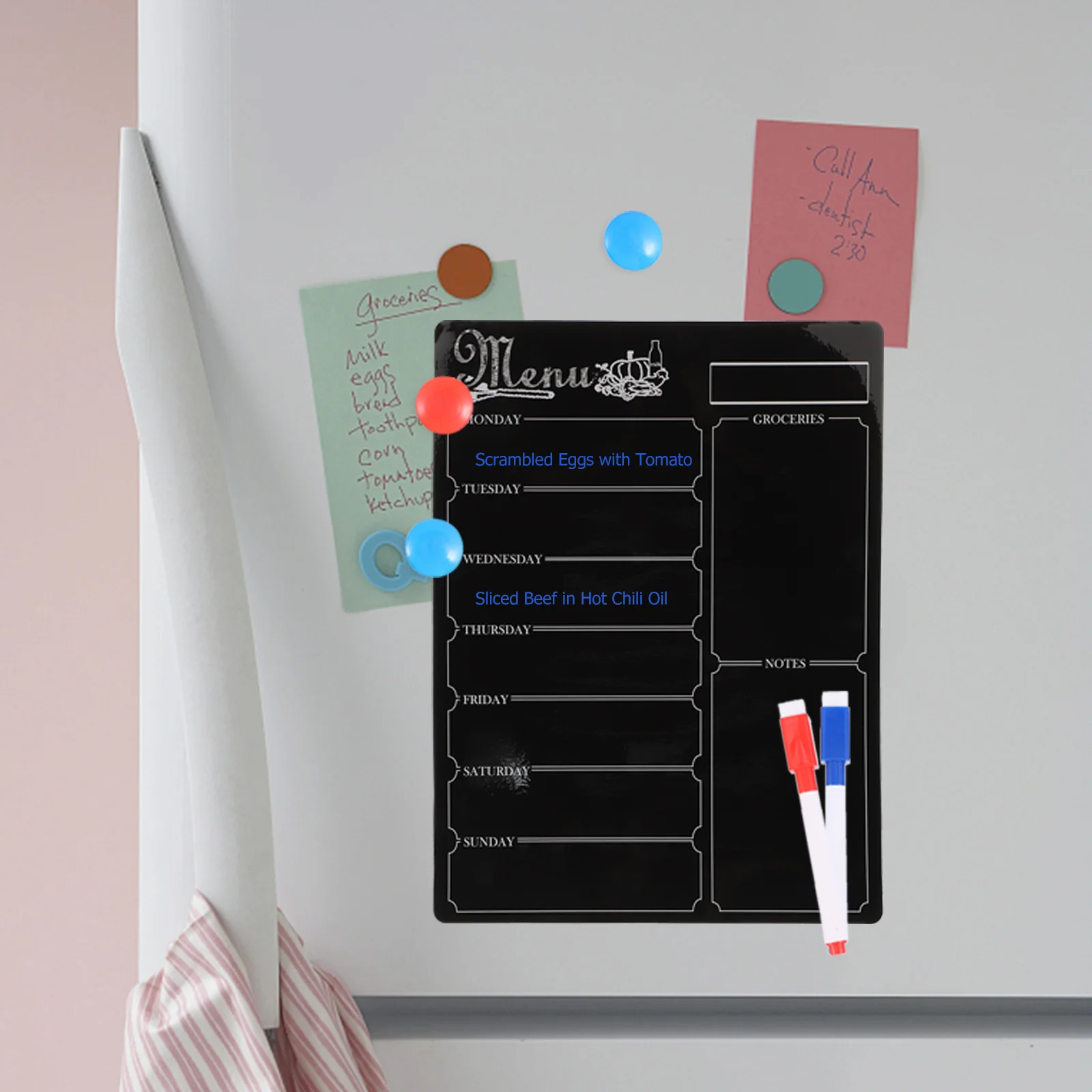 

Magnetic Memo Calendar Board Menu Notebook Meal Planner Refrigerator Black Pads