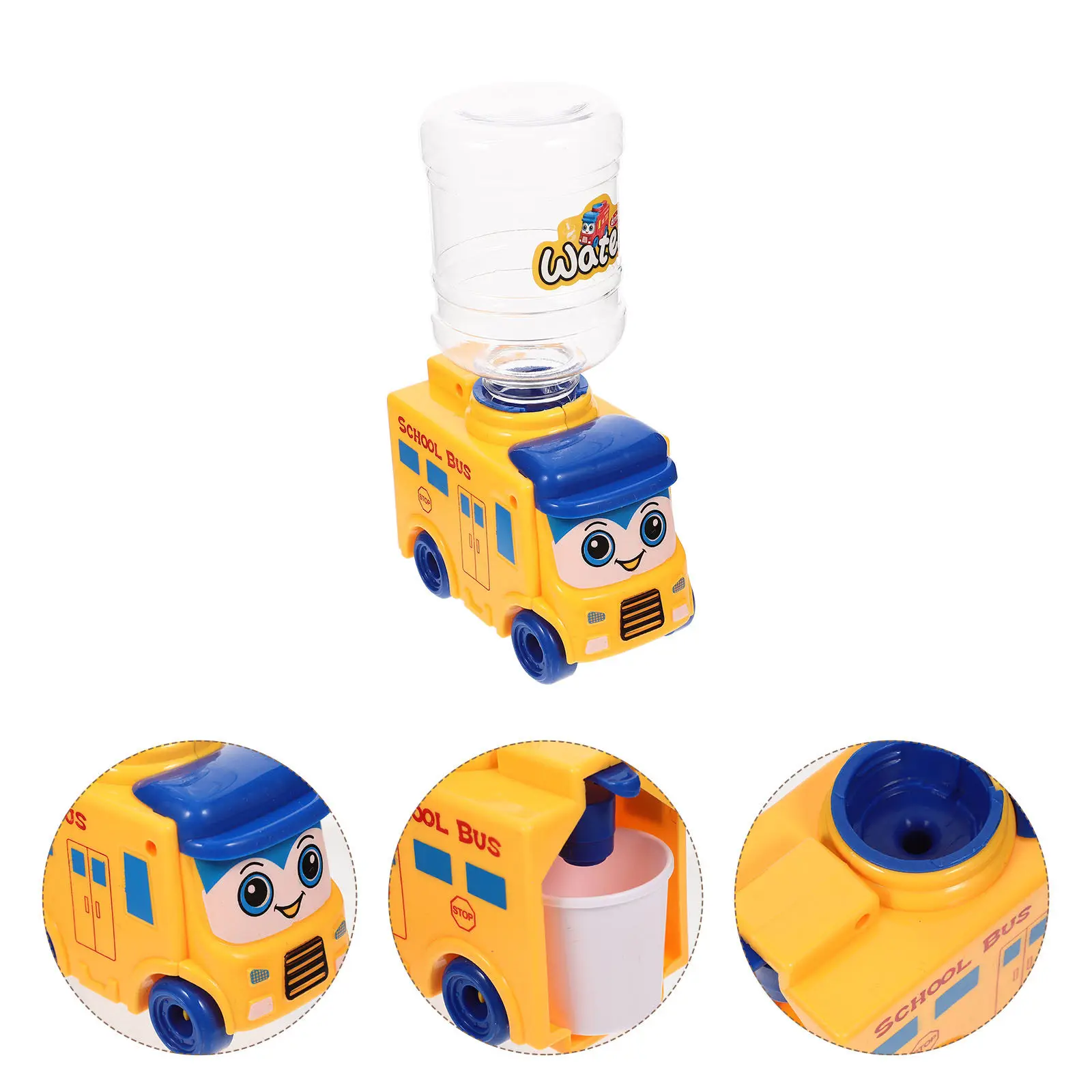 School Bus Small Mini Water Dispenser Educational Kitchen Appliance Pretend Drinking Fountain for Kids