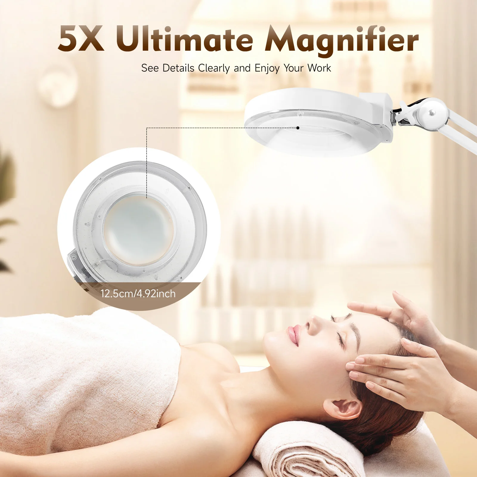 Lampada d'ingrandimento 5/8X con luce e supporto, lente d'ingrandimento da 24 W per saloni di bellezza, saloni per unghie, ospedali