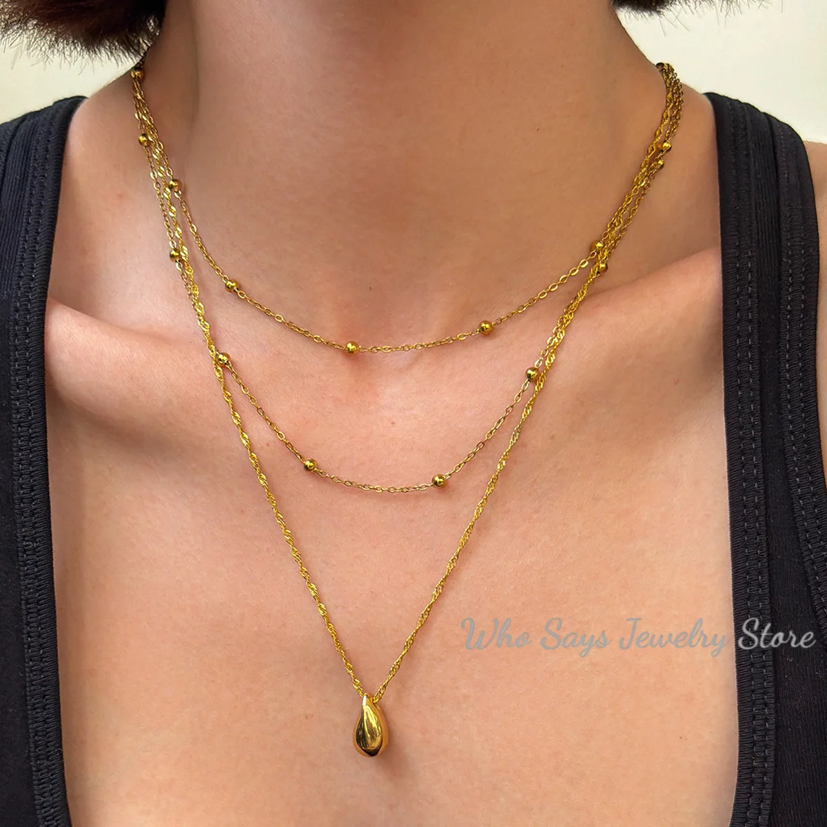 Stainless Steel Necklace New High-end Atmosphere Delicate Beads Multi-Layers Chain Bone Necklace For Women Jewelry Party Gifts