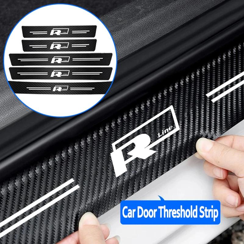 Car Door Carbon Fiber Sill Protector Stickers For Volkswagen Rline T5 Golf Tiguan Passat Polo Touareg Magotan Touran Beetle GTD