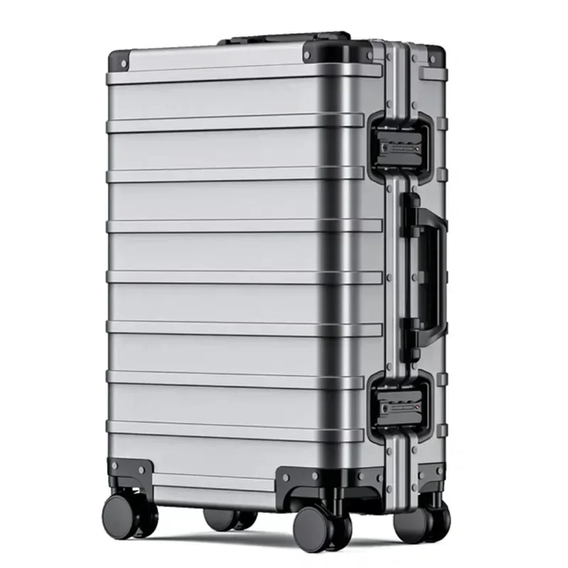 Valise à roulettes silencieuse en alliage d'aluminium, valise à roulettes robuste, bagage à main à verrouillage par mot de passe, conception intérieure à double fermeture, nouveau