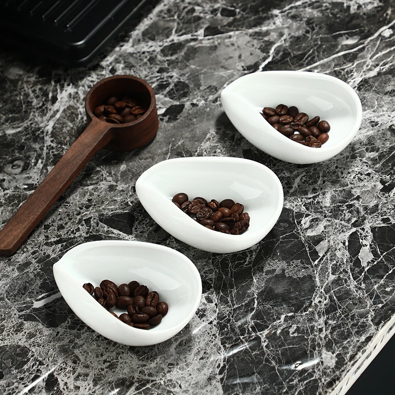 Coffee Beans Dose Trays Pure White Pottery Teaspoon Tea Separator Vessel Set Tools Coffee Bean Spoon Shovel Tea Trays