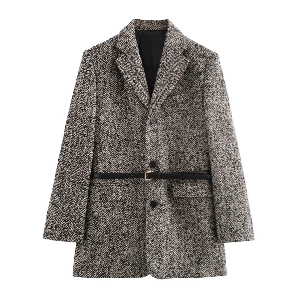 

BM&MD&ZA 2024 Autumn New Women's Clothing Style Commuting Leisure Fashion with Belt Diagonal Loose Waist Suit Coat