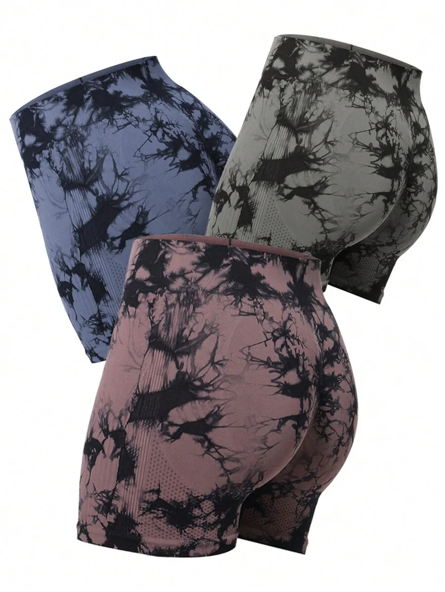 Plus Size Fit Tie Dye Yoga-Shorts für Damen, hohe Taille, pfirsichfarbener Po, Workout, eng, dehnbar, Fitness, Laufen, sportlich, modische Shorts – Detail 3