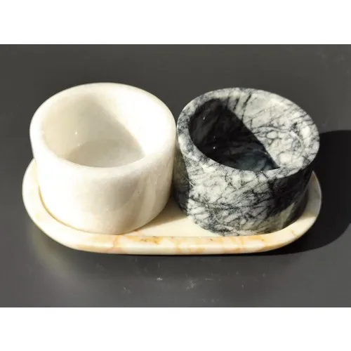 Pollen Stone Opium Beyazı Bursa Black Natural Marble 3'lü Sosluk-Jam-Honey Takımı