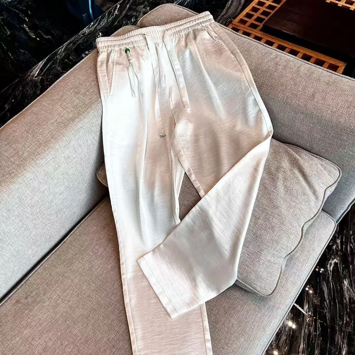 Summer 2026 Men's Fashionable All-Match Lightweight Luxury Acetate Casual Pants Silk Surface Straight Leg Long Trousers