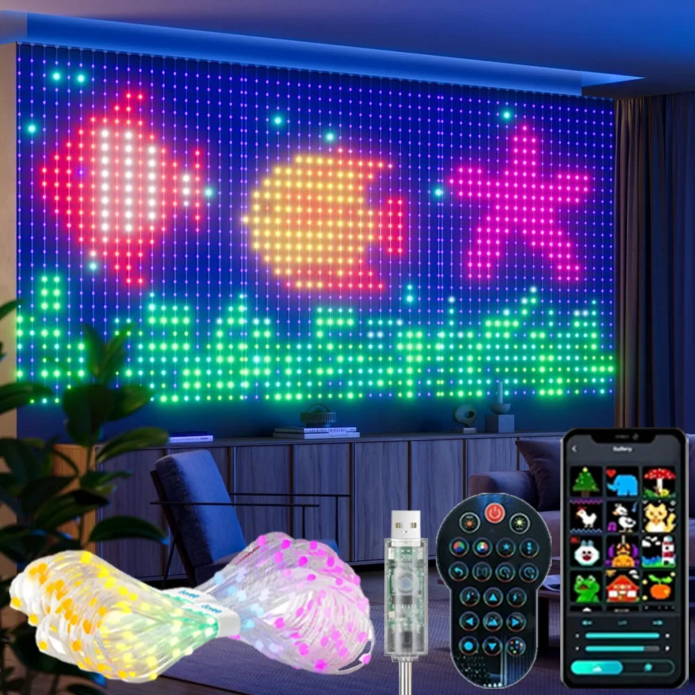 Smart LED Curtain Light APP Control RGB Dimmable DIY Pattern Music Ambient Lighting For Home Holiday Party Christmas Decoration
