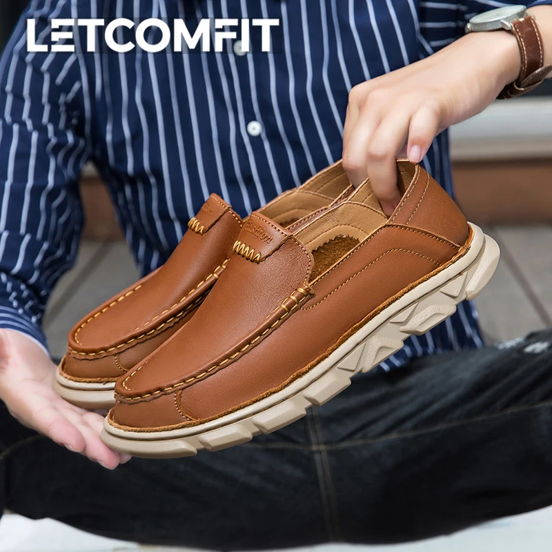 

New 2025 Fashion Men's Shoes Genuine Leather Casual Shoes Breathable Thick Soled Driving Work Shoes Outdoor Non-slip Man Loafers