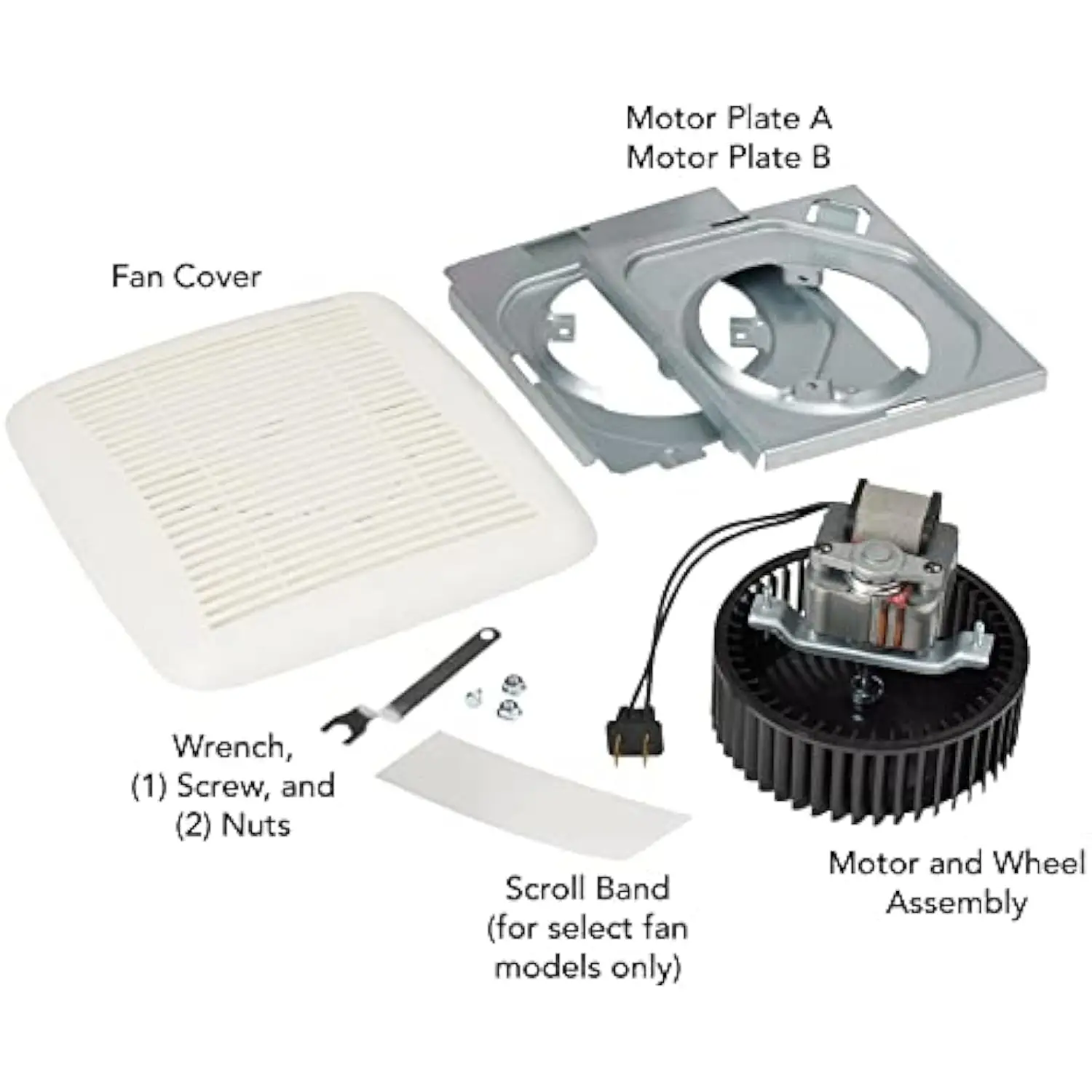 BKR60 QuickKit มอเตอร์เปลี่ยนพัดลมอาบน้ําที่เงียบสงบเป็นพิเศษและฝาครอบ/ตะแกรง, 60 CFM, กําลังเพิ่มขึ้น 20%, สีขาว