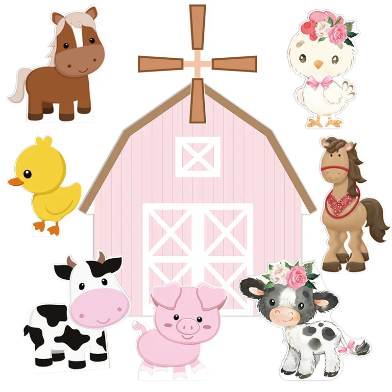 Farm Birthday Party Backdrop Animals KT Board Farm Cow Cutouts Pink Farm Birthday Party Backdrops Baby Shower Girls Boys