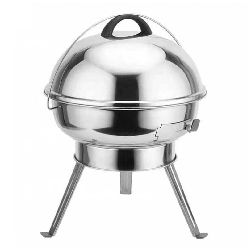High Quality Stainless Steel Round Charcoal BBQ Grill With Cover Outdoor Camping Barbecue Grill Charcoal Oven