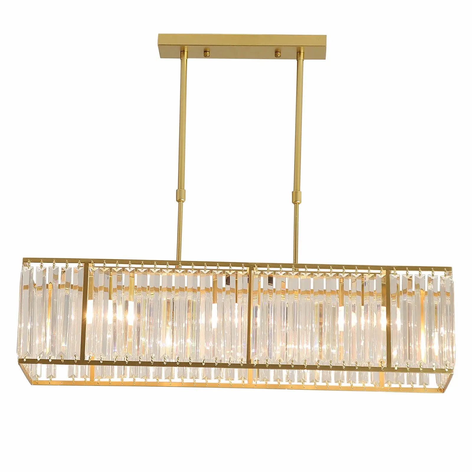 

Contemporary Modern Chandelier 3-Light Crystal Chandelier Linear Rectangular Pendant Ceiling Lighting Fixture Adjustable Height