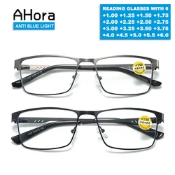 Ahora Men Metal Large Square Computer Reading Glasses Frame Anti Blue Light Presbyopic Eyeglasses Optical Frames 0 +1.0 to +6.0