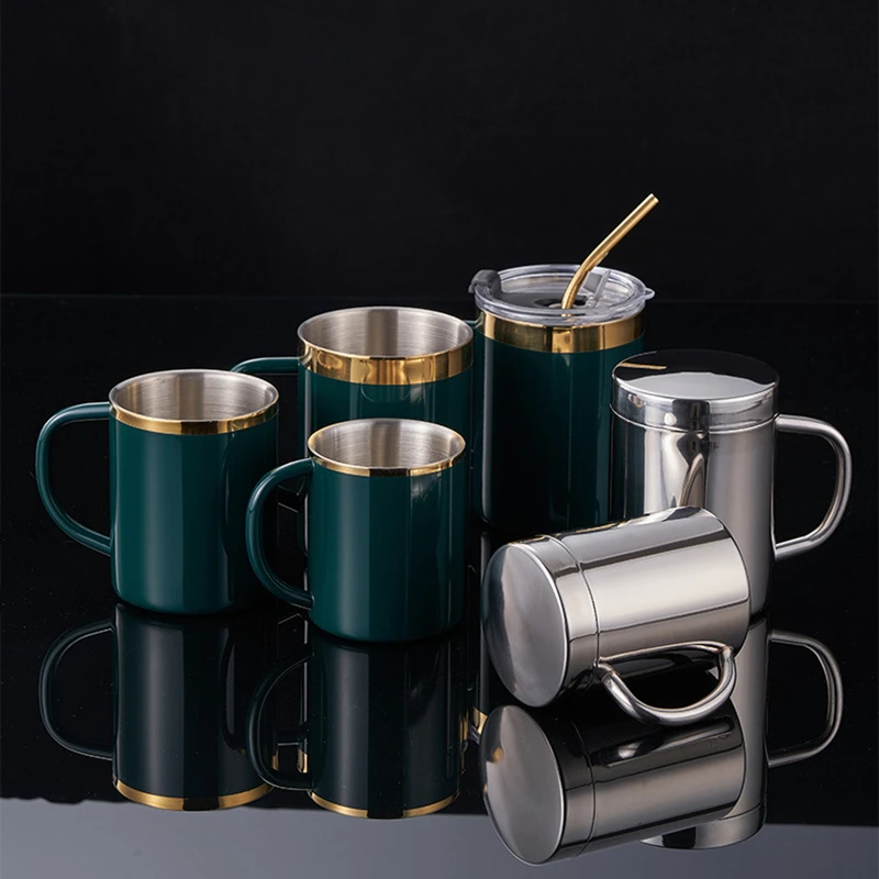 Taza de café de doble pared con tapa, taza de doble fondo de acero inoxidable 304, taza de cerveza, tazas de té, vasos para beber, taza térmica, taza de agua