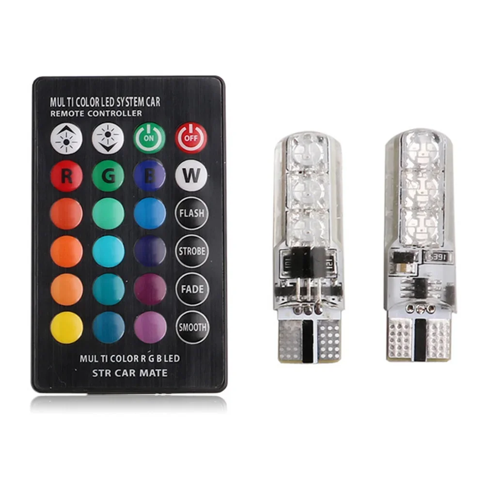 2PCS Car T10 5050 6SMD Multi-Color Car Wedge Bulb Remote Control RGB LED Width Indicator Light