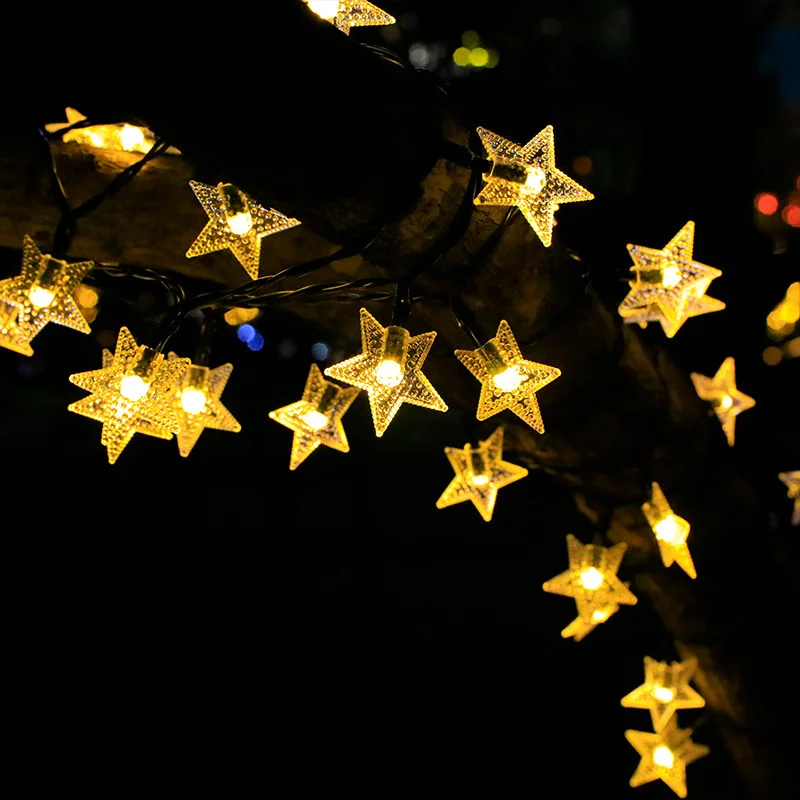 12m/7m/5m Outdoor Solar Star String Lights Weatherproof Solar Lights Fairy Lights Star for Christmas Garden Wedding Decoration