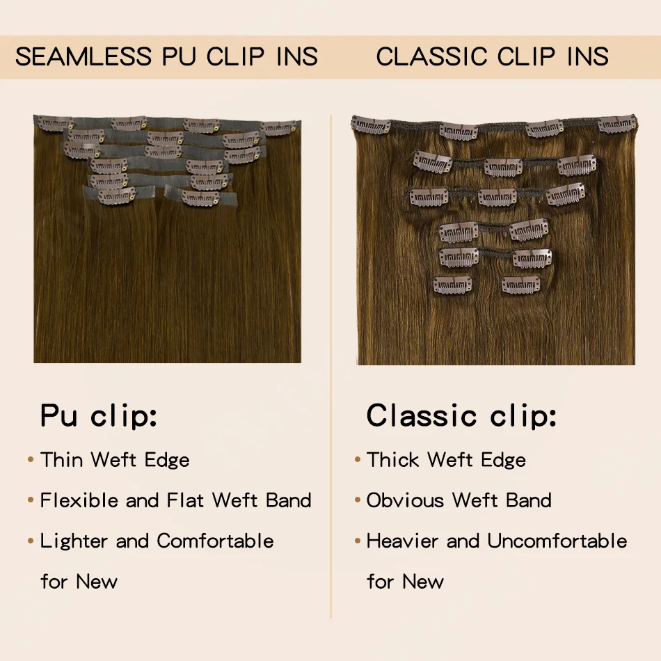 Seamless Pu Clip In Hair Extensions Human Hair 7Pcs Invisible Clip Ins Human Hair Extensions Brown Color 110g Straight Remy Hair image 5