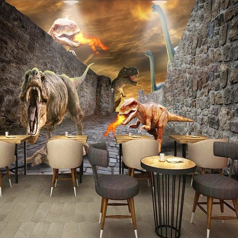 Customized Wallpaper 3D Personality Poster Dinosaur Break Wall Mural Hotel Restaurant Bedroom Living room Tyrannosaurus rex 8d