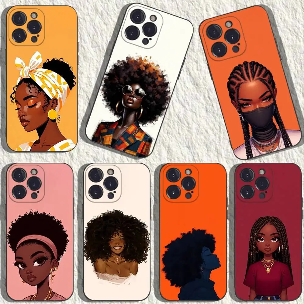 

Afro Girls Art Phone Case For iPhone 16,15,14,13,12,11 Plus,Pro Max,XS,X,XR,SE,Mini,8,7,Soft Silicone Black Cover