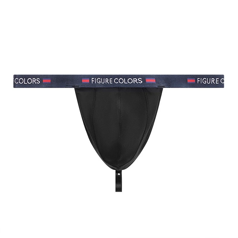 Men's Bulge T-Back Thong Low Waist Sexy Underwear with Logo Waistband Youth U Convex Pouch String Panties Comfortable Knickers
