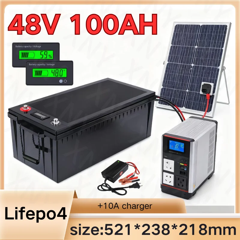 

XNY-литиевая батарея 48 В 100 Ач lifepo4 с BMS для трехколесного велосипеда, инвертор для гольф-кара, скутер для хранения солнечной энергии + зарядное устройство 58,4 В 10 А