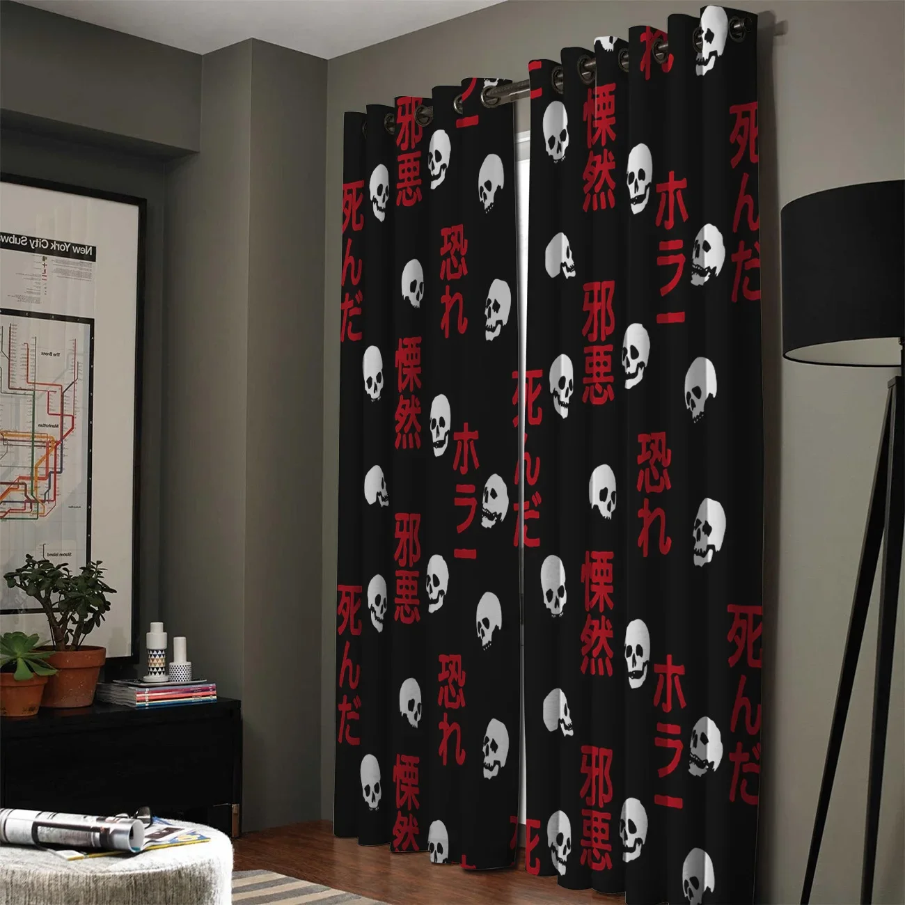 Scary Skull Curse Window Curtain Bedroom Fabric Decor Curtain Panel Curtains for Living Room