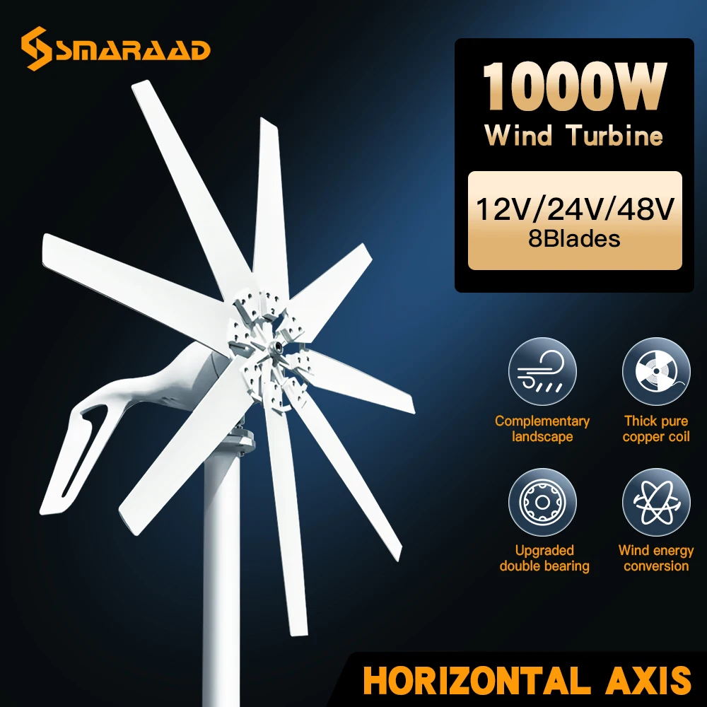 

Newly Upgraded 1000W Horizontal Turbine 12V/24V/48V Low Noise Fast Delivery In Poland