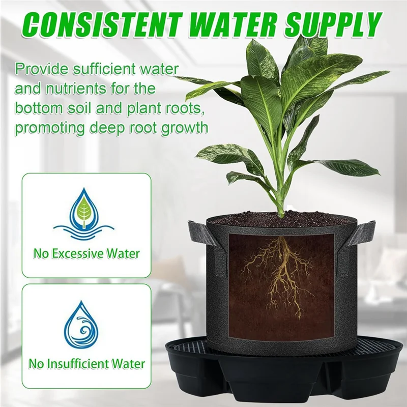 ABDJ-4Pcs Self-Watering Plant Saucers For Indoors,Plant Saucer Stand Auto Watering System Fabric Pot Base With 1Pc Grow Bag