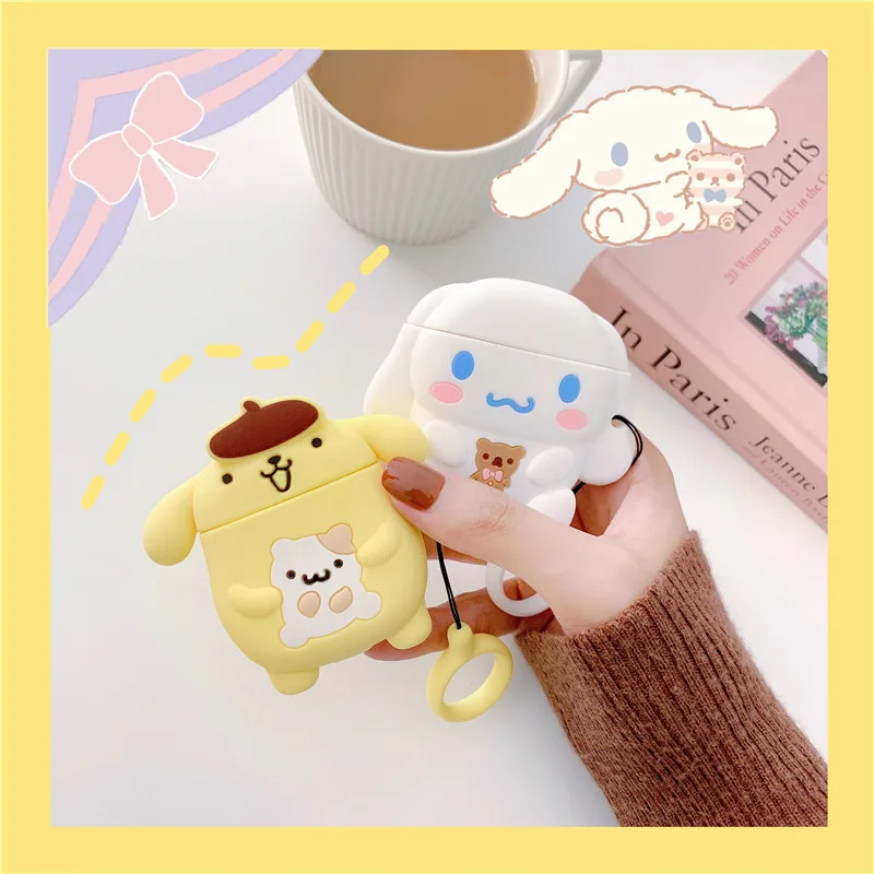 Sanrio For Airpods Pro 2 Case,Cute Cinnamoroll Pompom Purin For Airpods 1/2 Case,Silicone Earphone Anime Cover For Airpod 3 Case