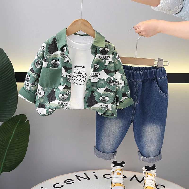 

New Spring Kids Baby Tracksuit Set Outfits for Girls and Boys Cartoon Cardigan Coats + White T-shirts + Pants Childrens Clothing