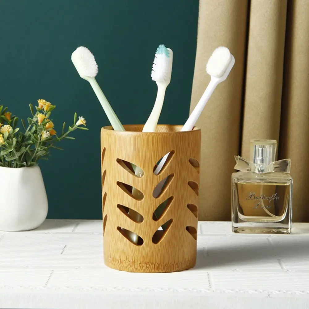 Bamboo Toothbrush Holder Natural Toothbrush Cup Pens Holder Toothpaste Holder for Bathroom