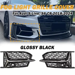 Nero lucido Auto Paraurti Anteriore Griglia di Copertura Della Griglia Per Audi S6 A6 C8 RS6 S-Line 2018 -2024 HONEYCOMB Luce di Nebbia lunetta copertura