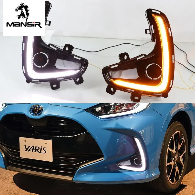 

12 В дневные ходовые огни для Toyota Yaris 2020 2021, светодиодные DRL динамические указатели поворота, автомобильные противотуманные фары, автоматические дневные фонари