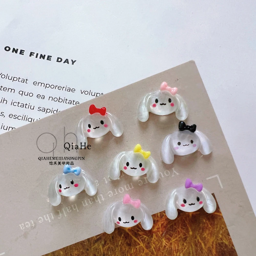 Kawaii Cartoon Cinnamoroll Nail Accessories 20Pcs 3D Stereo Resin Transparent White Bowknow Trim Diy Jewelry Manicure Supplies