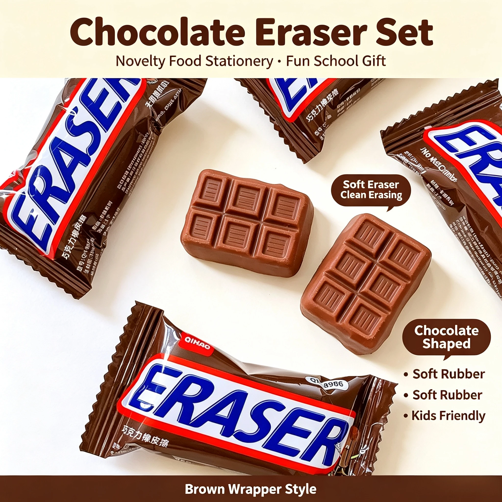 Kawaii Chocolate Shaped Erasers for Kids, Cute Novelty School & Office Stationery Supplies, Fun Rubber Erasers for Back to School, Classroom, Rewards, Gifts & Holiday Gifting