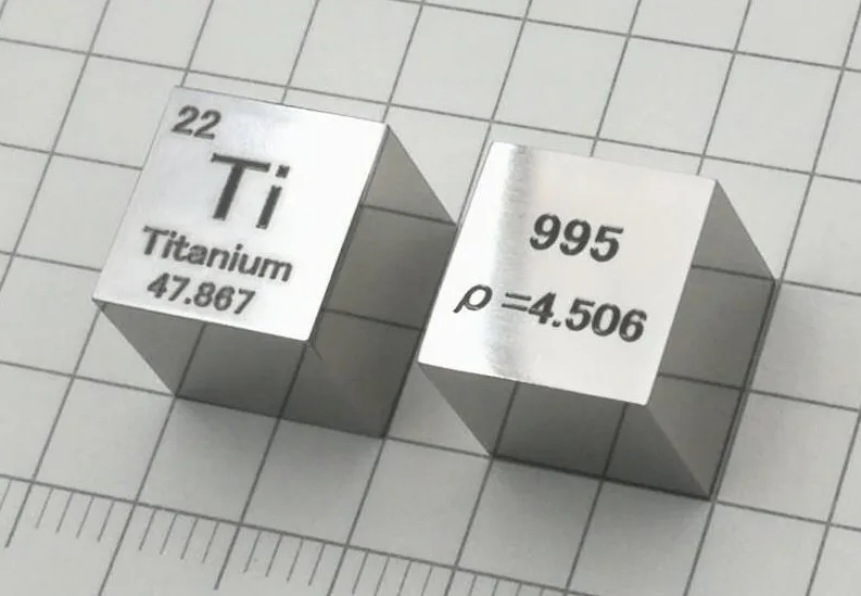 FANTU Pure Titanium Cube Cinnabar Metal Ti Block Mirror Surface Periodic Table Elements Titanium Cubic For Collection Fish