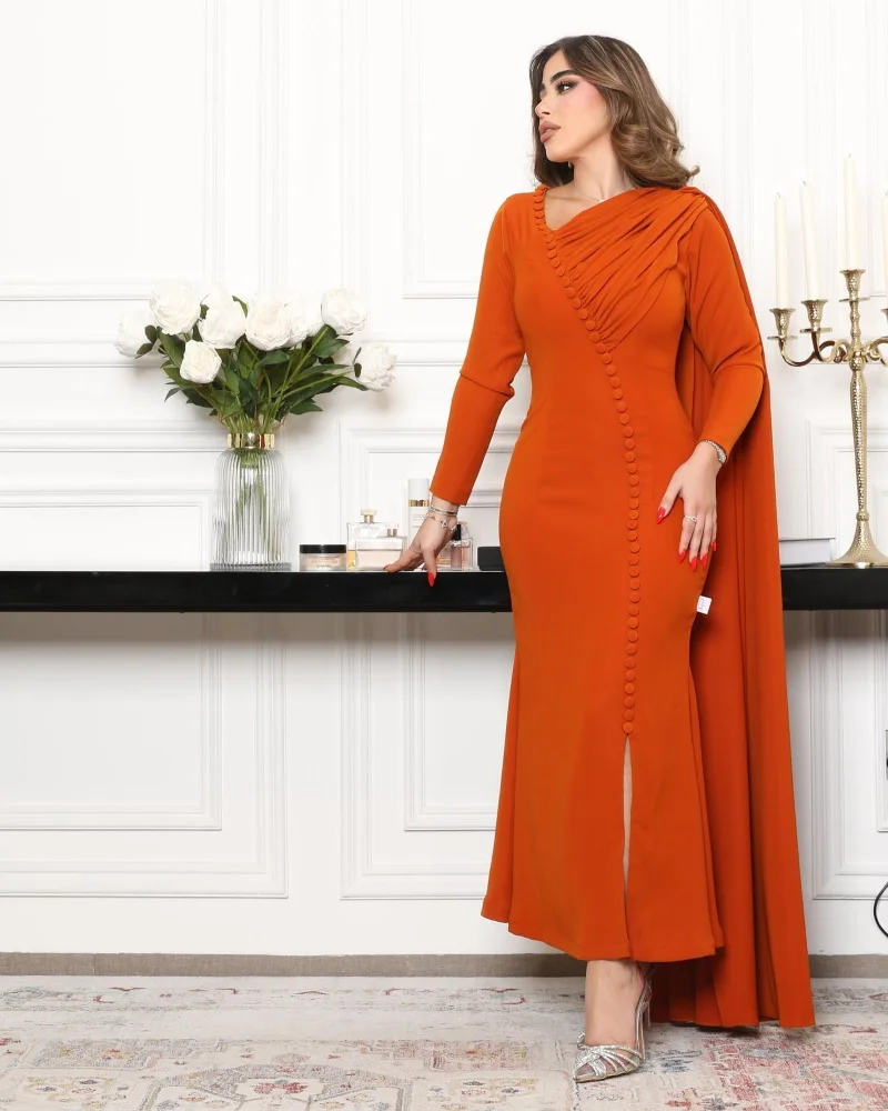 Vestido de noche Formal con escote en V para mujer, traje elegante con abertura lateral y botones para fiesta de cóctel y graduación, novedad de 2024