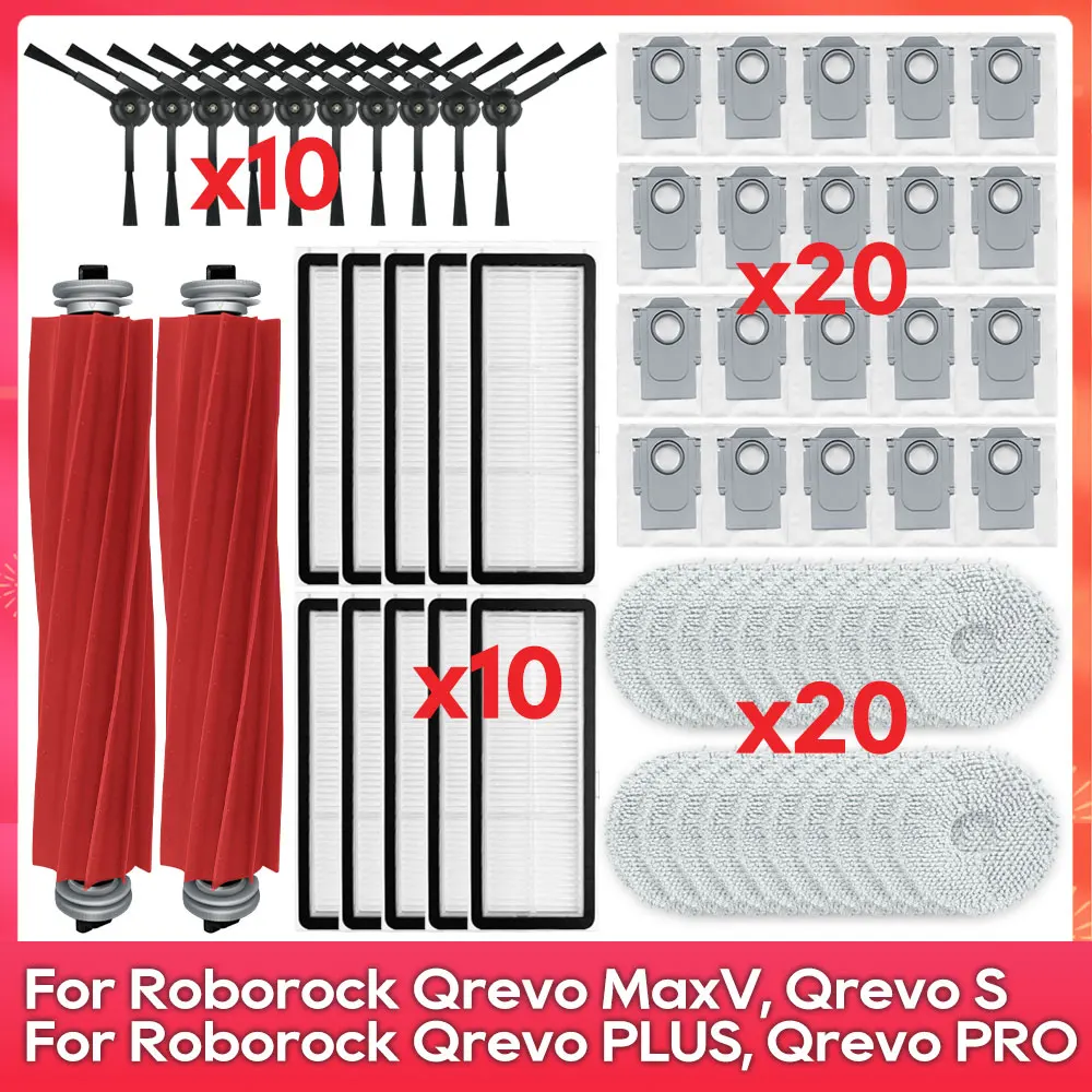 Compatible For ( Roborock Qrevo Pro / Qrevo MaxV / Qrevo S / Qrevo Plus ) Roller Side Brush Filter Mop Dust Bag Accessory