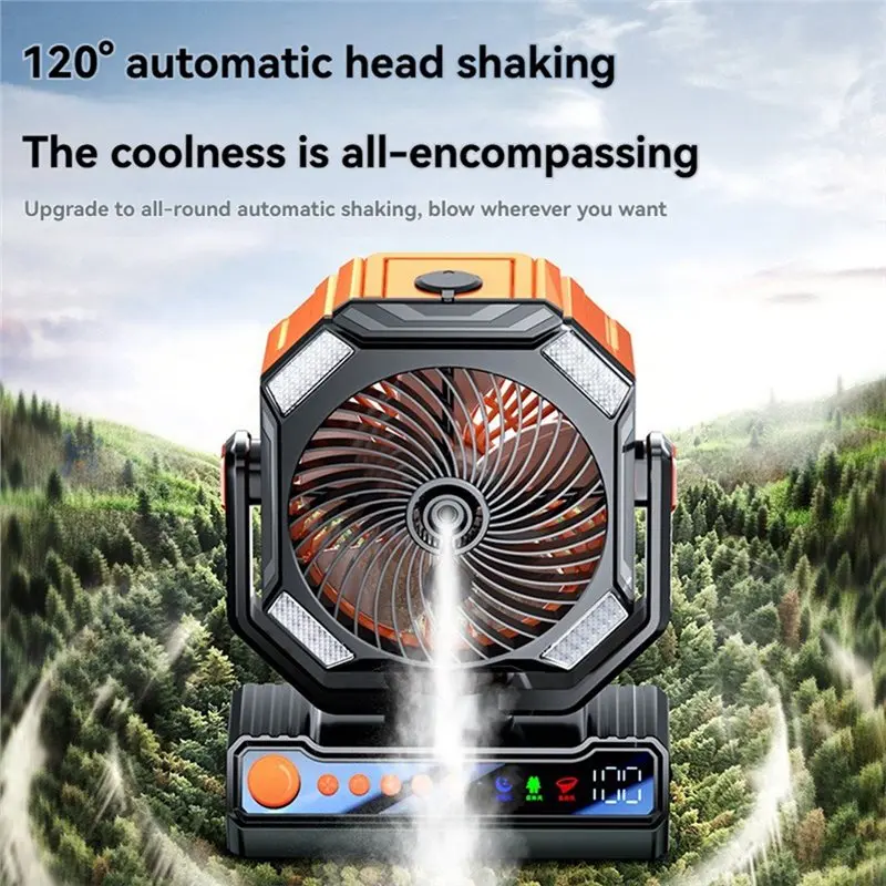 [NEW!N92R】 Rechargeable Camping Fan 10000Mah Portable Desktop Fan With Remote& LED Light 4 Speeds Strong Airflow For Outdoor A
